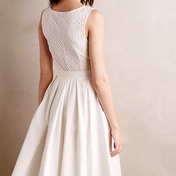 Anthropologie Colette Dinnigan White Pleated Trellis Dress Pockets Midi Size 2 - Picture 4 of 11